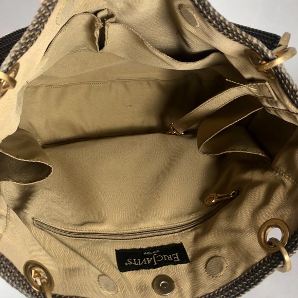 ERIC JAVITZ Black & Metallic Gold Woven Tote, Chunky Gold Accents, Medium Size - Picture 13 of 16